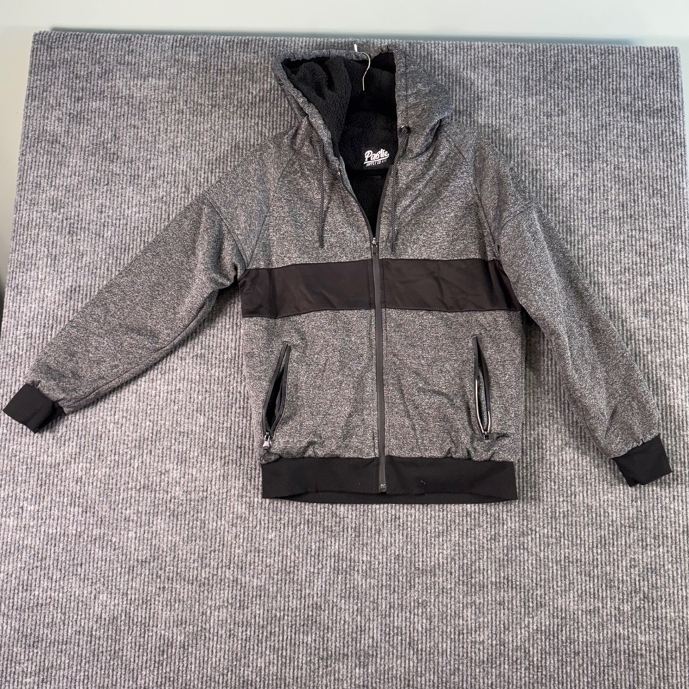 Public Supply Co Hoodie Mens Small‎ Gray Black Sherpa Lined Full Zip Casual